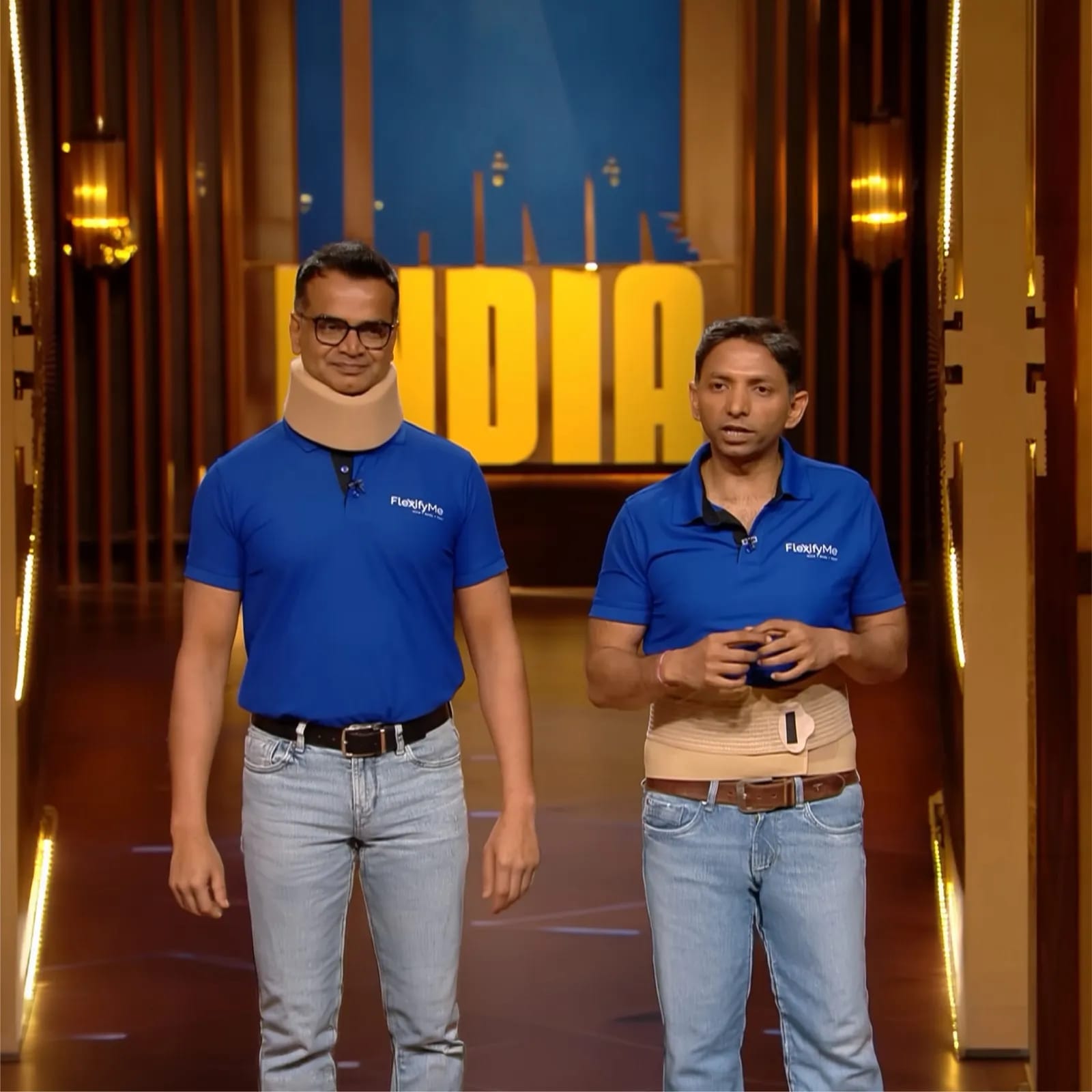 FlexifyMe founders on the Shark Tank India stage