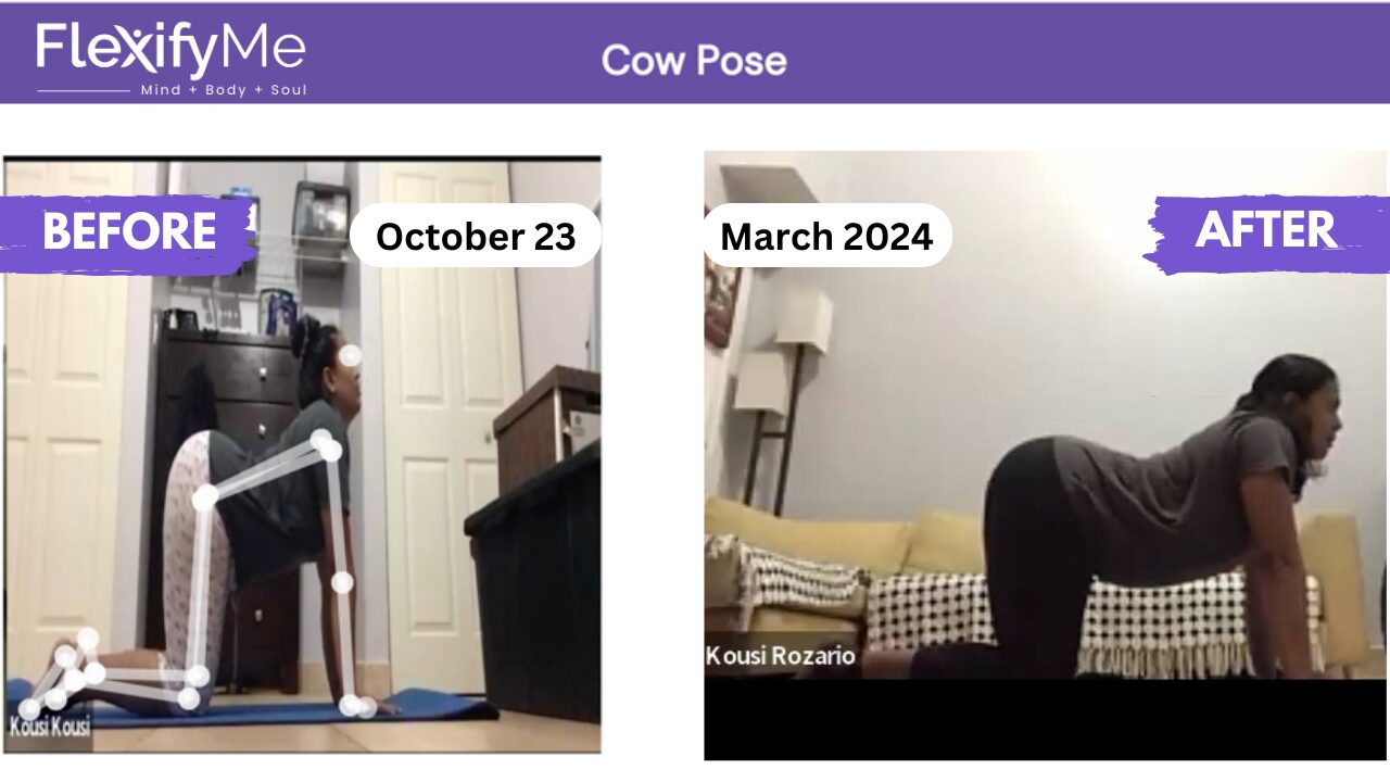 Kousi's Yoga Journey with FlexifyMe cow pose